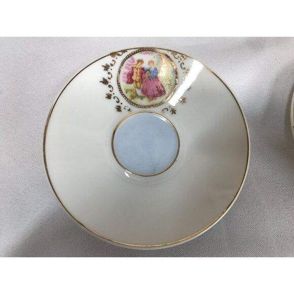 VINTAGE FOOTED DEMITASSE CUPS AND SAUCERS ~ CAMEO PRINT W/ GOLD DETAIL - Picture 2 of 6